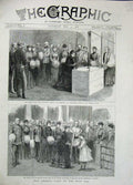 Old Antique Print Queen London 1887 School Mansion House Holborn Horses 19th
