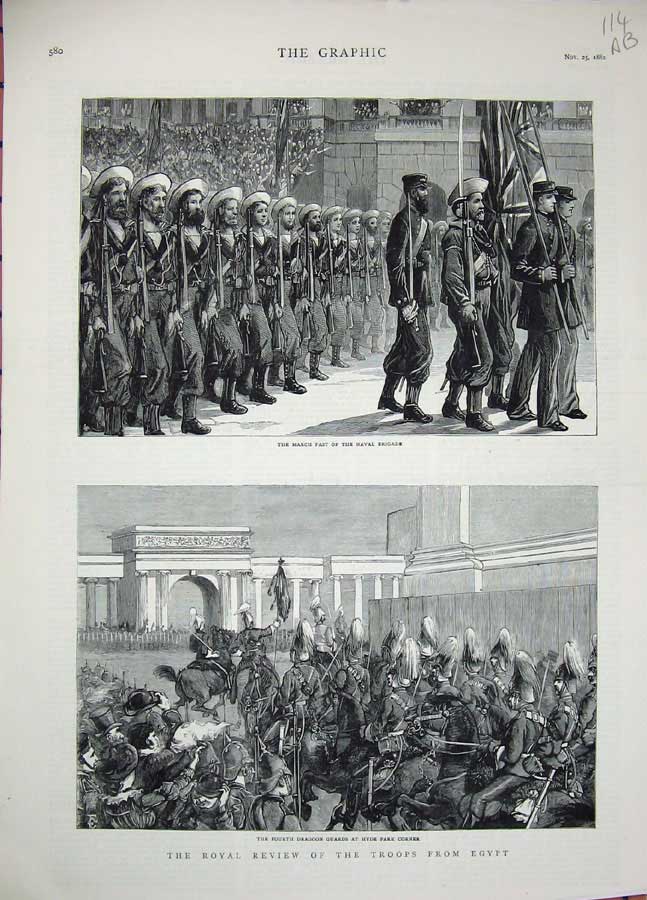 Original Old Antique Print 1882 Army Siers Hyde London Mall Egypt Troops War