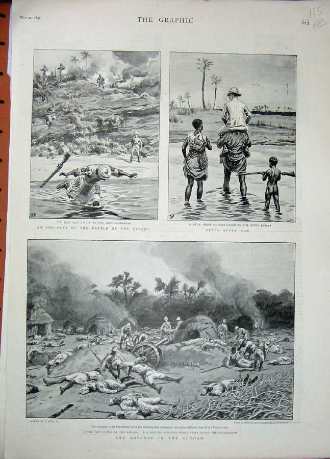 Old Antique Print War Soudan 1898 Atbara River Nile Wady Ships Nachimoff 19th