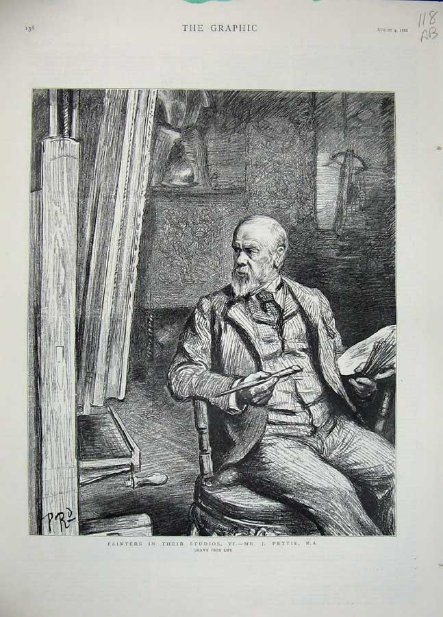 Old Antique Print 1888 Pettie Painter Studio Artist Suit Armour Traitor 19th
