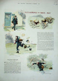 Antique Old Print 1892 Story Red Herring Parcel Post Man Dogs River Sport 19th