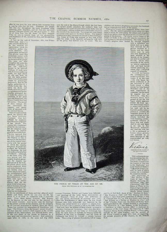 Original Old Antique Print 1880 Albert Prince Consort Queen Arthur Wales Boy