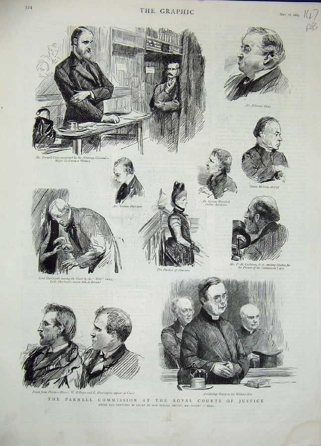 Old Antique Print 1889 Parnell Commission Royal Court Justice Archbishop 19th