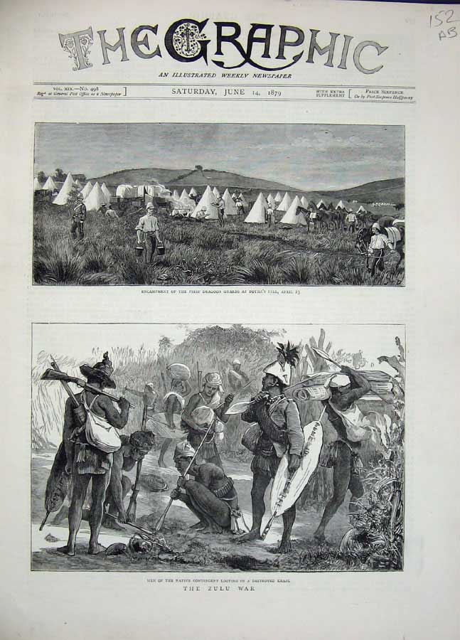 Original Old Antique Print Zulu War Natives Siers Botha'S Hill 1879 Zlobane