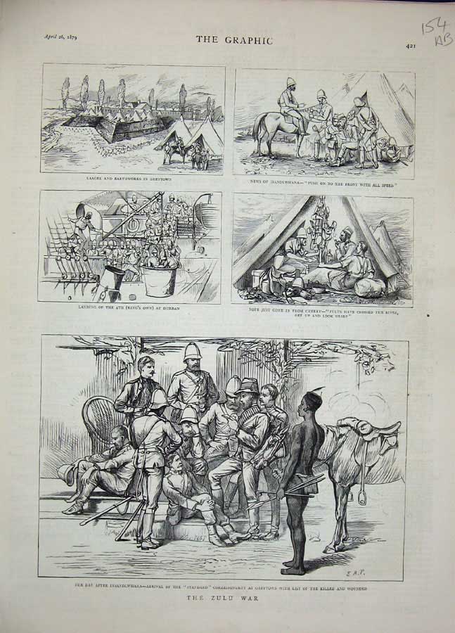 Original Old Antique Print Zulu War 1879 Siers Camp Ship Paris Church Colenso