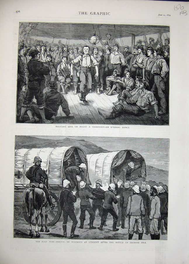 Antique Old Print Zulu War 1879 Ship Utrecht Wounded Zlobane Botha'S Hill 19th