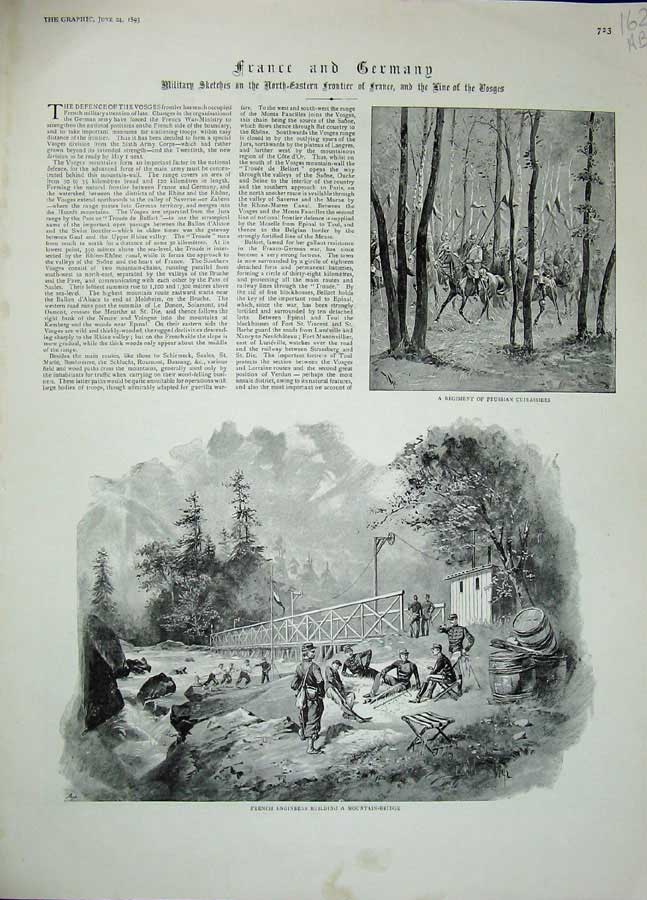 Original Old Antique Print 1893 War Prussian Cuirassiers French Bridge Siers