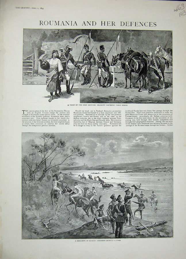 Original Old Antique Print 1893 Roumania Rochiori Siers River War Venatori Men
