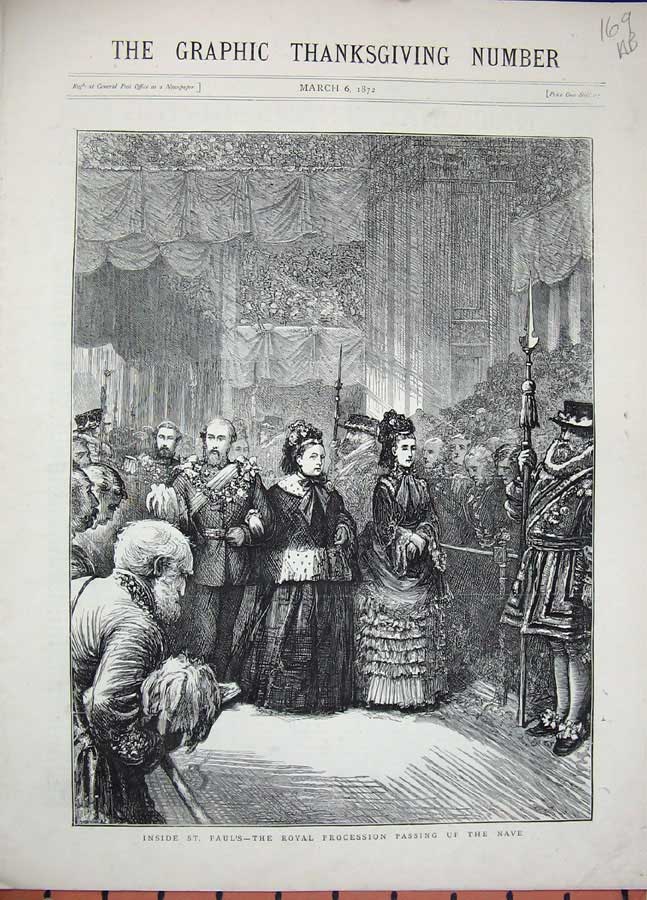 Old Antique Print 1872 St Paul'S Cathedral Queen Nave Temple Bar London 19th