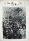 Old Antique Print 1874 Royal Entry London Crowd Horse Buckingham Guards 19th