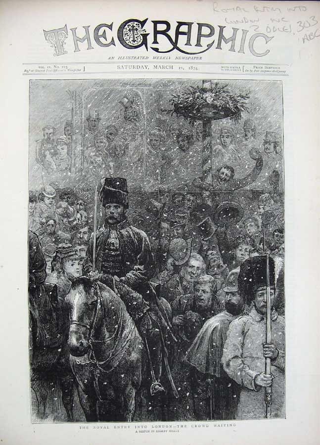 Old Antique Print 1874 Royal Entry London Crowd Horse Buckingham Guards 19th