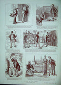 Old Antique Print 1884 Sydney Hall Story Man Wome Romance Horses Sepia 19th