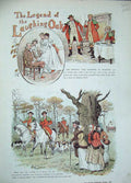 Original Old Antique Print 1884 Story Legend Laughing Oak Hunting Dogs Horses