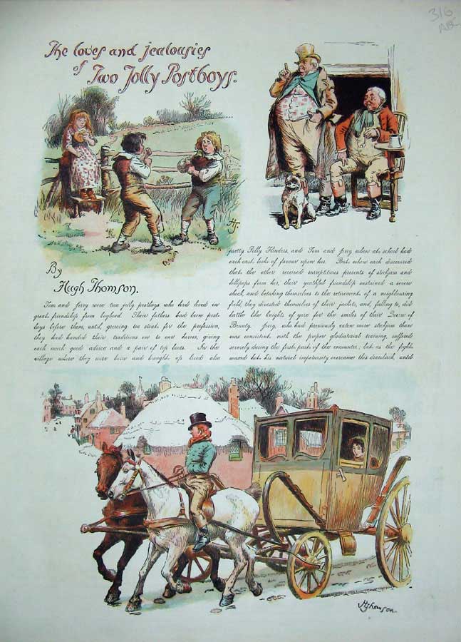 Old Antique Print Colour Story Lover Jealousies Two Jolly Postboys Horse