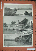 Old Antique Print Isle Elephantine Assouan 1884 Harbour Sailing Boats Art 19th