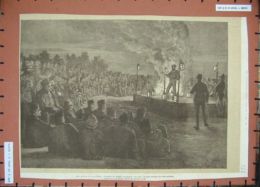 Original Old Antique Print 1885 Khartoum War Concert Korti Desert Soudan Siers