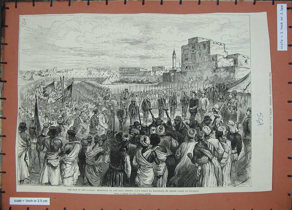 Old Antique Print 1884 War Soudan Holy Sheikh Syud Osman Maghrani Pasha 19th