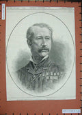 Old Antique Print 1882 Lieutenant General Garnet Wolseley Army Egypt War 19th