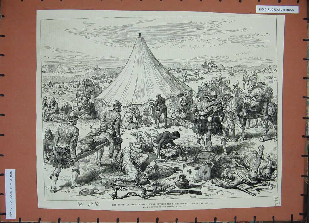 Original Old Antique Print 1882 Battle Tel-El-Kebir Field Hospital Camp Siers