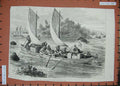 Original Old Antique Print 1885 Nile Expedition Battalion War Siers Hannek Boat