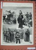 Original Old Antique Print 1882 War Egypt Prisoners Camp Siers Horses Weapons