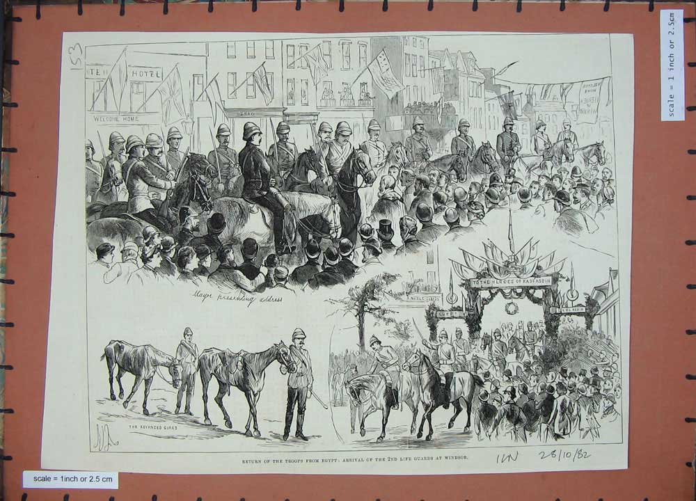 Original Old Antique Print 1882 War Egypt Life Guards Windsor Horses Siers Men