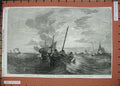 Original Old Antique Print 1856 Oyster Dredging Boats Ships Sea Duncan Fine Art