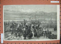 Old Antique Print 1871 Sardine Fishery Brittany France Boats Fish People 19th