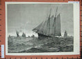 Old Antique Print 1881 English Cruisers Ship North Sea Trawl-Fishing Boat 19th