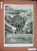 Original Old Antique Print 1883 Fishing Drift Net Pilchards Cornwall Mevagissey