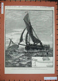 Old Antique Print 1886 Belgian Trawler English Herring Nets Devil Wells 19th