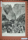 Original Old Antique Print 1885 Khartoum Expedition Gakdul Wells Mountains War