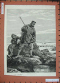 Original Old Antique Print 1883 Fishing Industries Prawn Hastings Men Nets Art