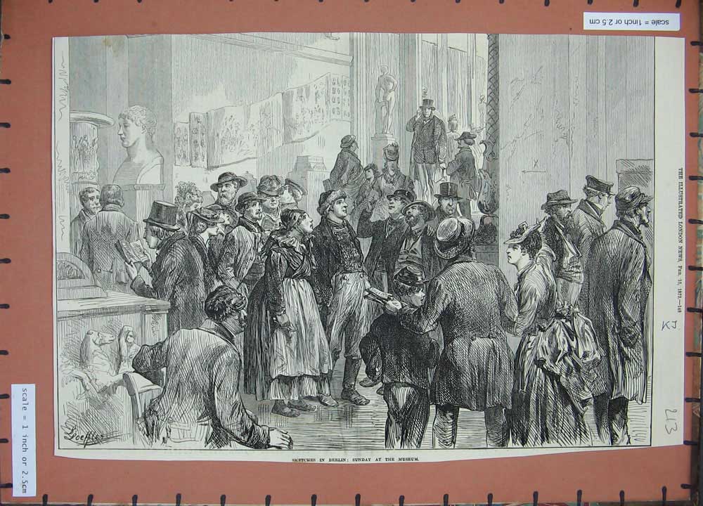 Original Old Antique Print 1873 Berlin Germany Museum Art Statue Sculpture 19th