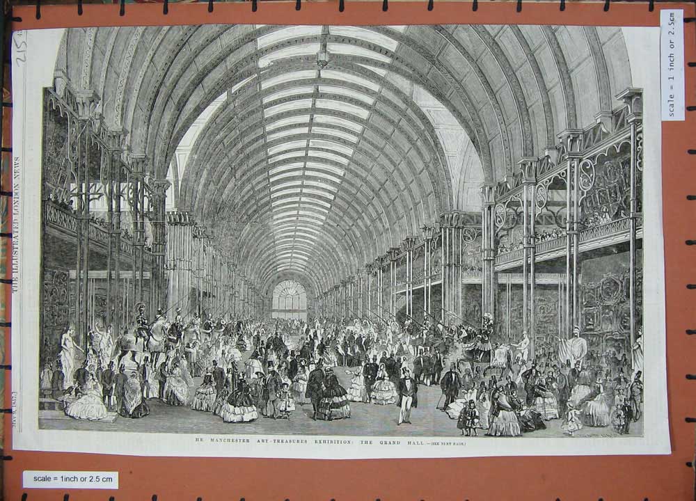Original Old Antique Print 1857 Manchester Art Treasures Exhibition Grand Hall