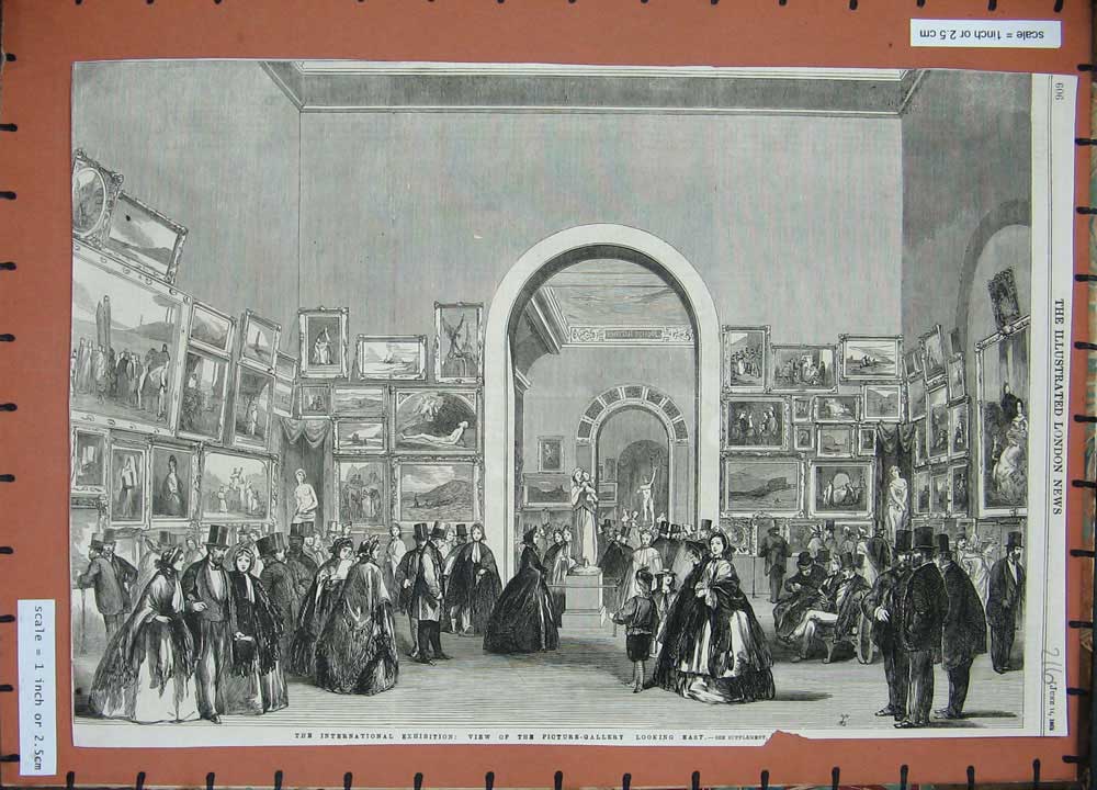 Old Antique Print International Exhibition Picture Gallery 1862 Paintings 19th