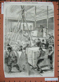Original Old Antique Print 1862 International Exhibition Goods Crates Men Boxes