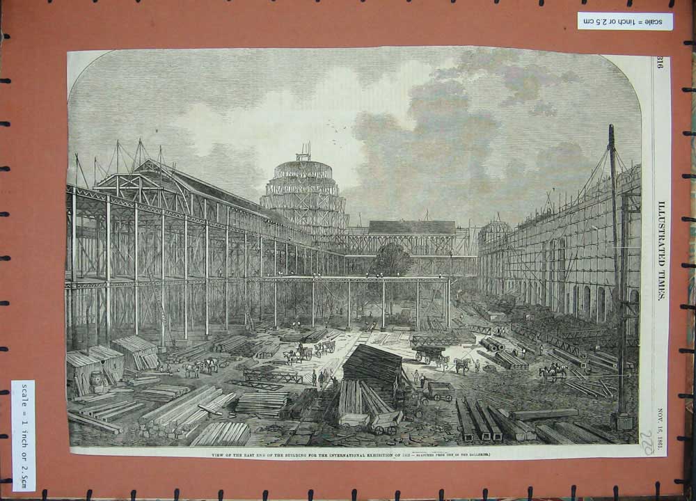 Old Antique Print 1861 East End Building International Exhibition Works 19th