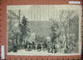 Old Antique Print 1851 Interior Crystal Palace Winter Garden Trees Statue 19th