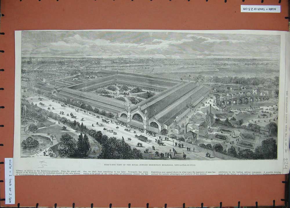 Old Antique Print Bird'S-Eye View Jubilee Buildings Newcastle-On-Tyne1887 19th