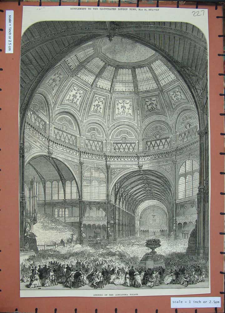 Old Antique Print 1873 Opening Alexandria Palace Architecture Buildings 19th