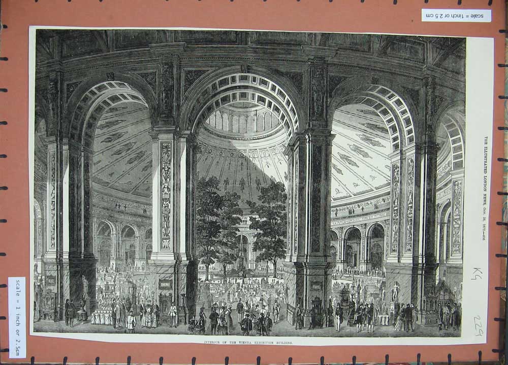 Antique Old Print *0252 1872 Interior Vienna Exhibition Building Architecture