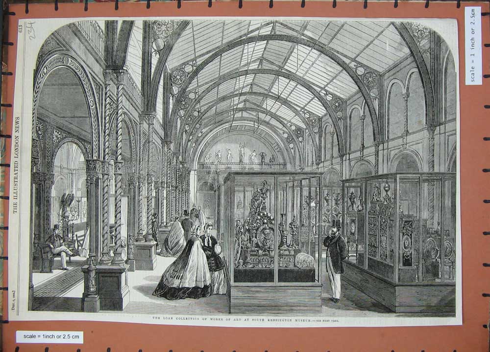Original Old Antique Print 1862 Loan Works Art South Kensington Museum 19th