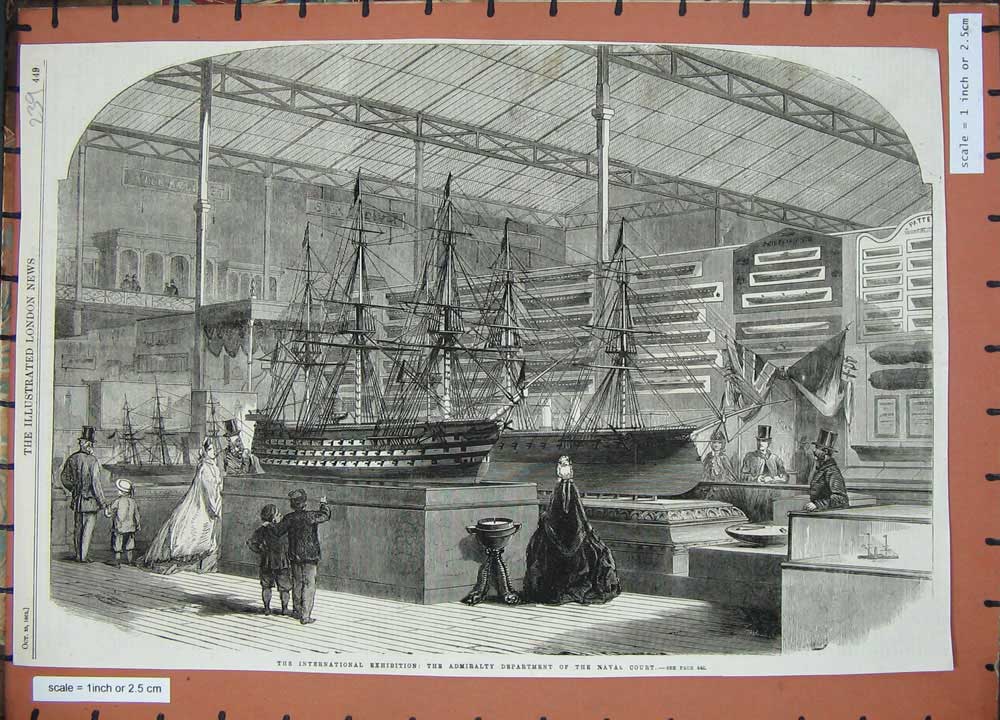 Original Old Antique Print Admiralty Department Naval Court 1862 International
