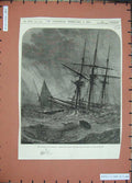 Old Antique Print 1873 Cutters Boat Rigging Northfleet Ship Wreck Storm 19th