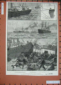 Old Antique Print 1887 Collision S.S Celtic Britannic Ships British Queen 19th