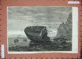 Original Old Antique Print 1871 Ship Wreck Magaera Sea-Shore Cliffs Fine Art