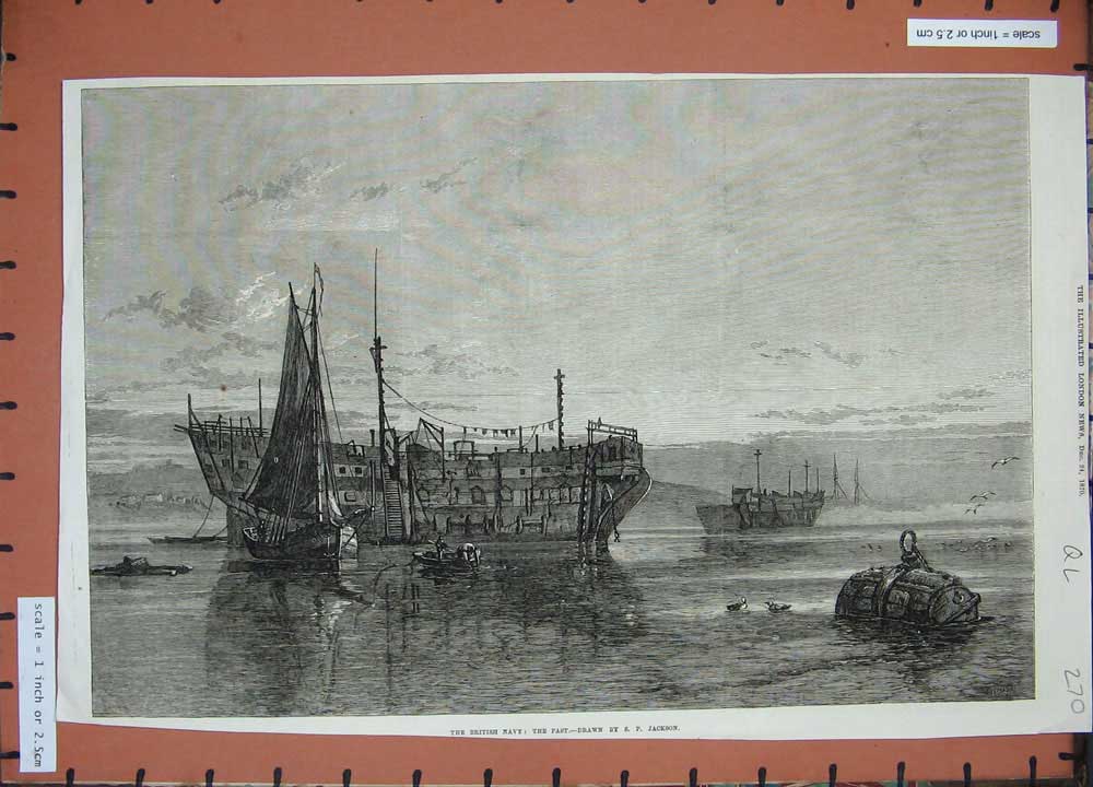 Original Old Antique Print British Navy 1870 War Ships Sea Sailing Jackson Art
