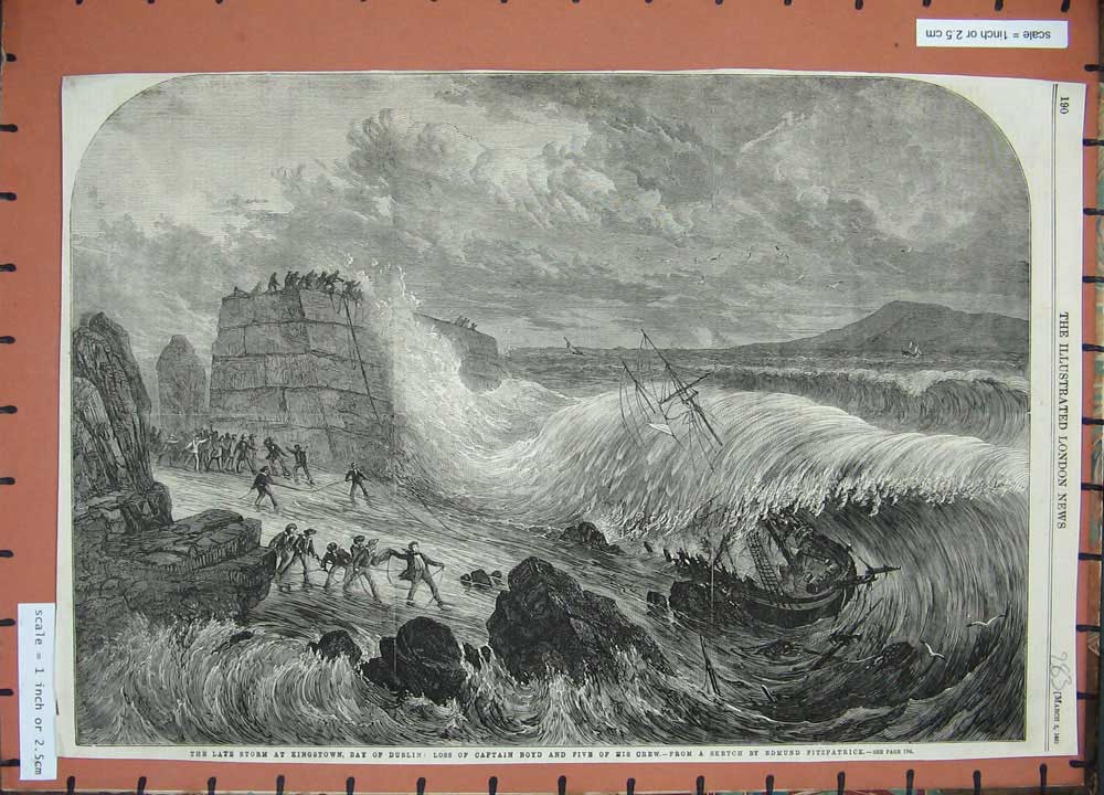 Old Antique Print 1861 Kinstown Bay Dublin Captain Boyd Crew Fitzpatrick 19th