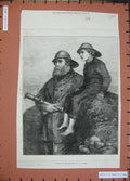 Original Old Antique Print 1871 Man Young Boy Lookout Telescope Hats Uniform